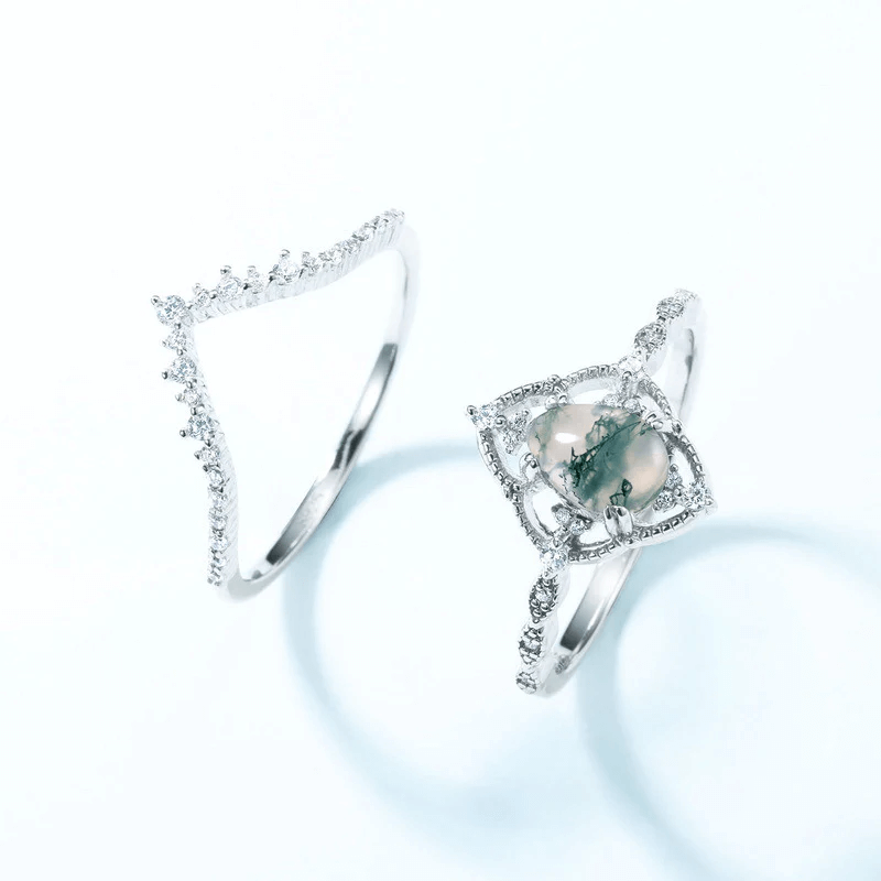 Effortless Fingertip :How to Layer Sterling silver Moss Agate Rings on Fingers