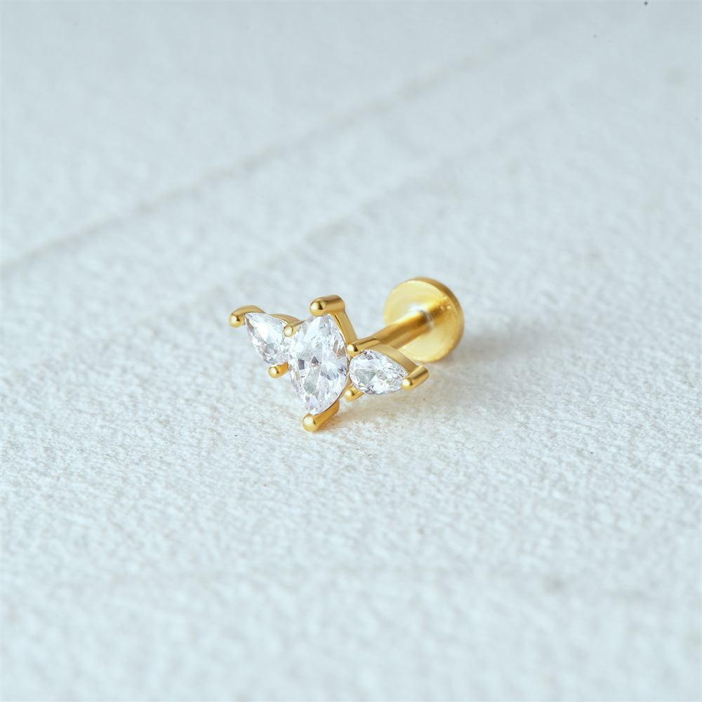 14k Gold Plated CZ Diamonds Flat Back Earrings