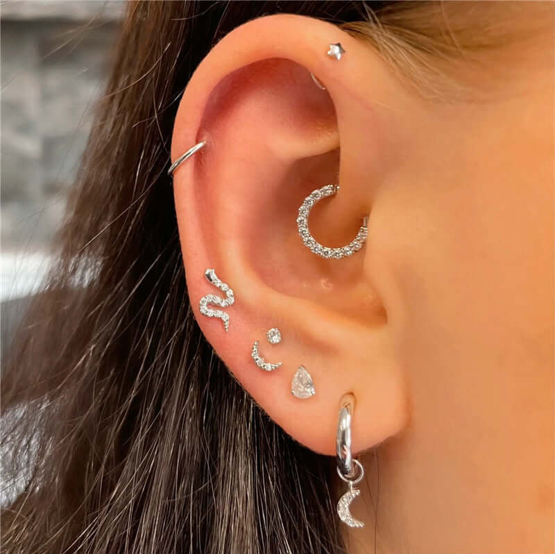 Love Flat Head Threaded Pentagram Earrings