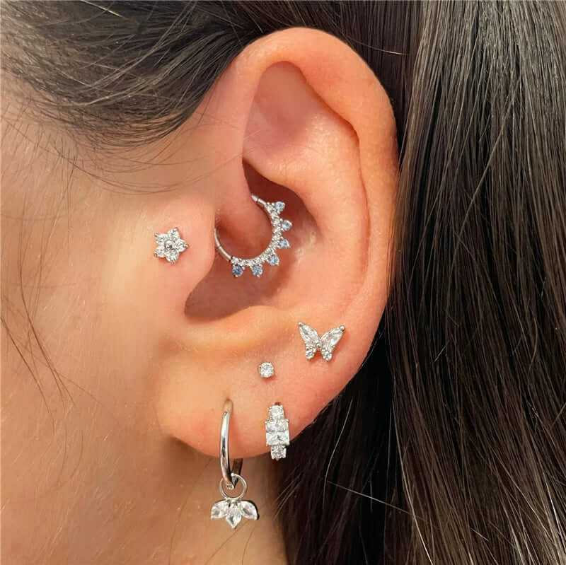 Heart Flat Back Floral CZ Diamond Stud Earrings