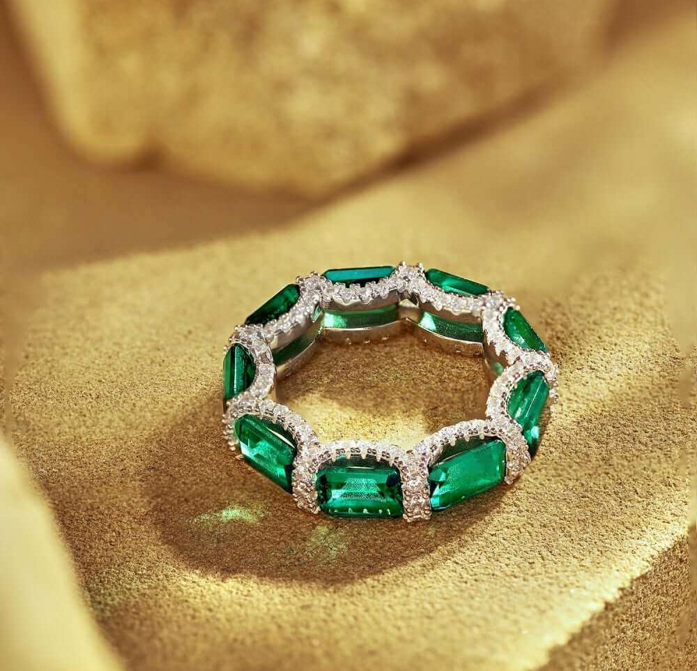 925 Silver Full Circle Square Emerald CZ Diamond