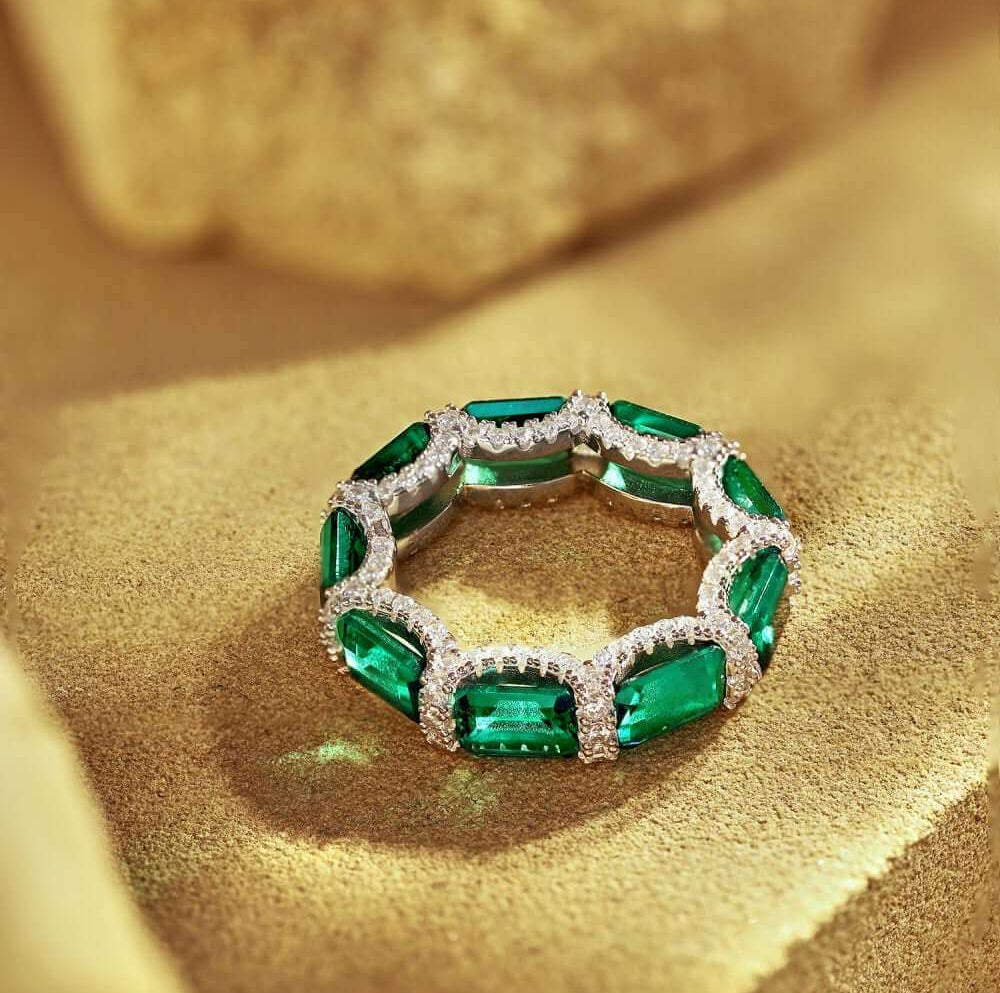925 Silver Full Circle Square Emerald CZ Diamond