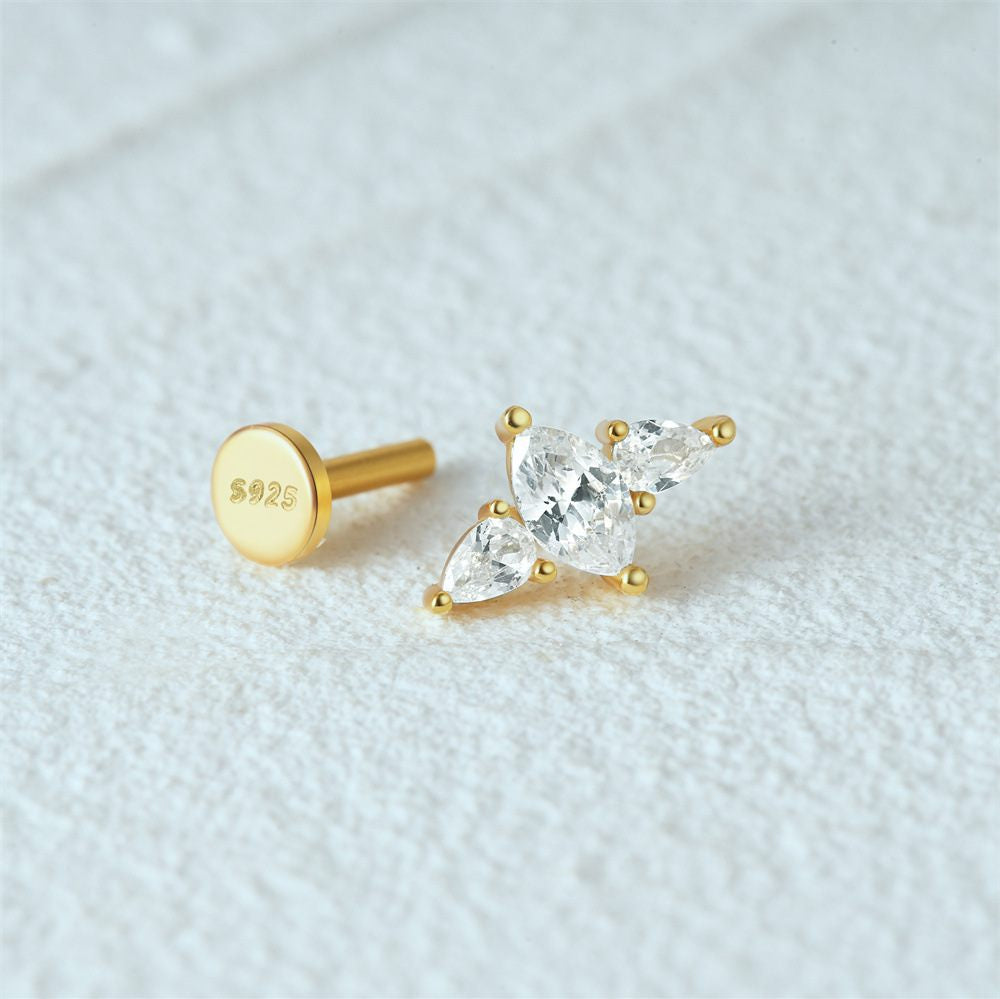 14k Gold Plated CZ Diamonds Flat Back Earrings