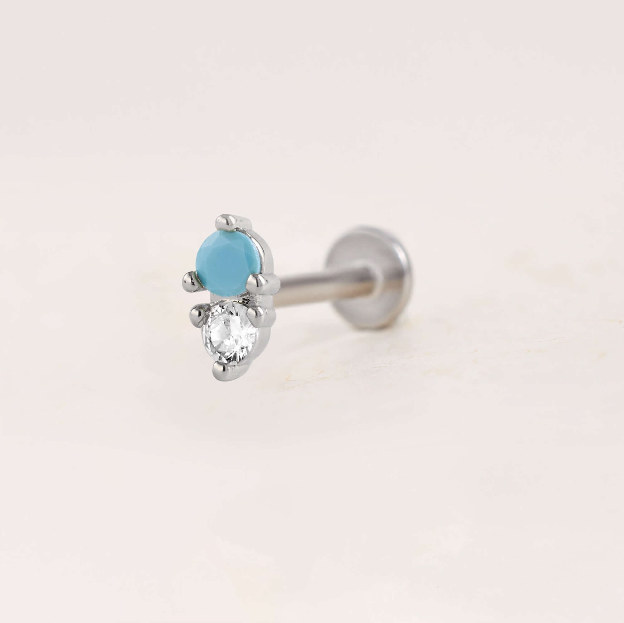 Turquoise Double Gemstone Ball Back & Flat Back Cartilage Earrings