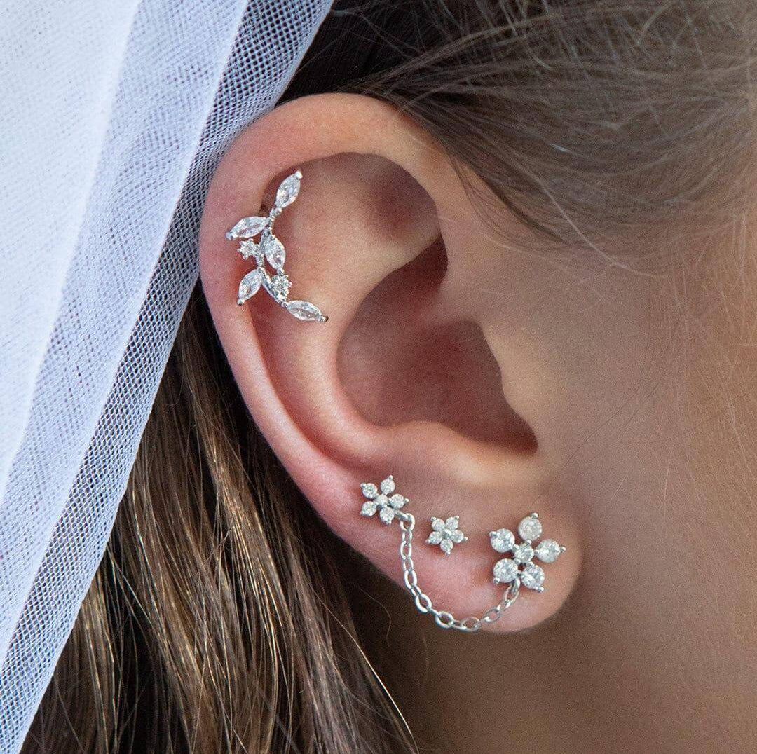 Curved Floral Crawler Piercing Barbell Earrings Ball Back Earrings Nap Earrings - Trendolla Jewelry