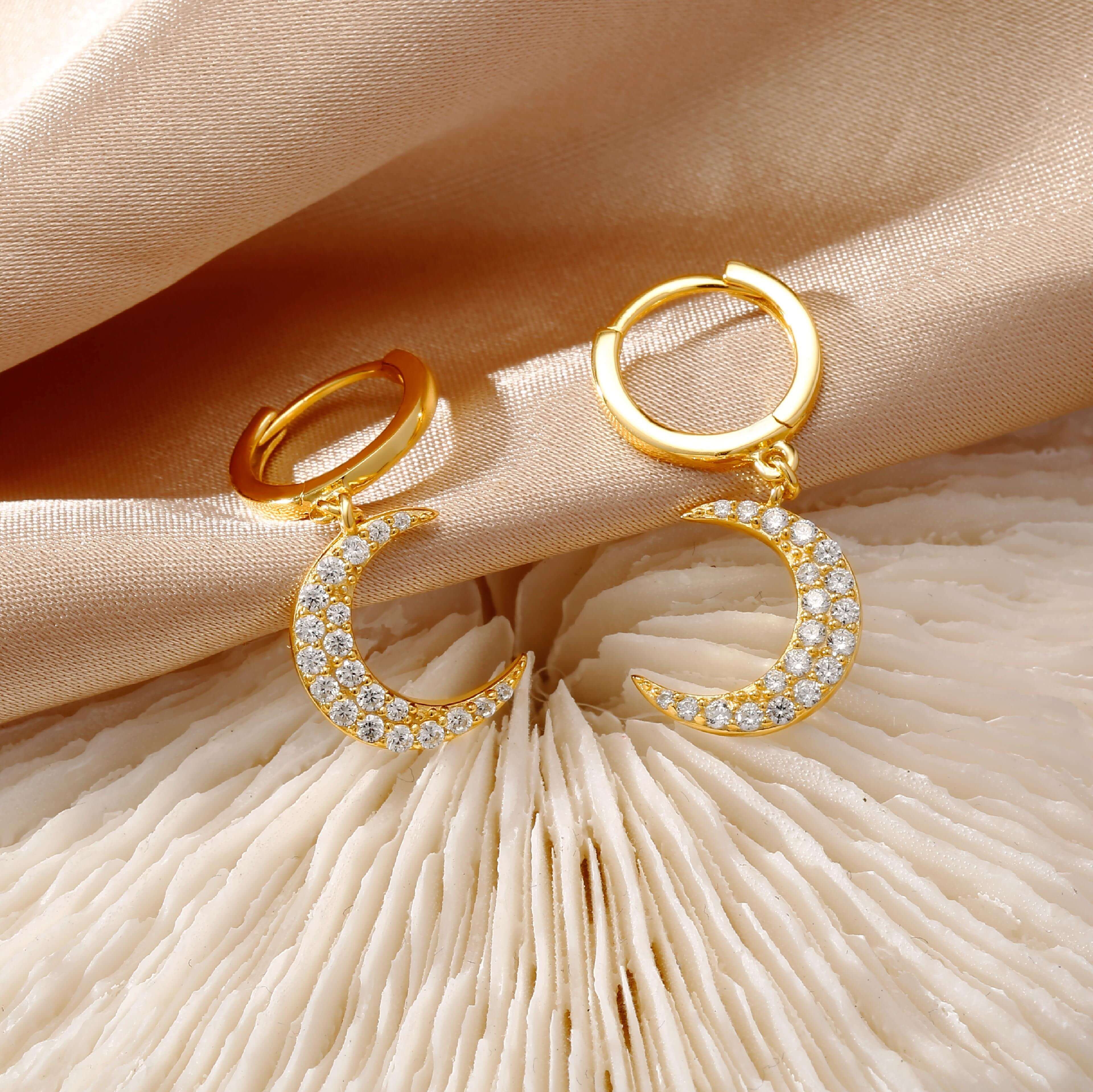 Cute Moon Huggie Hoop Earrings Cute Hoop Earrings With Moon Charms - Trendolla Jewelry