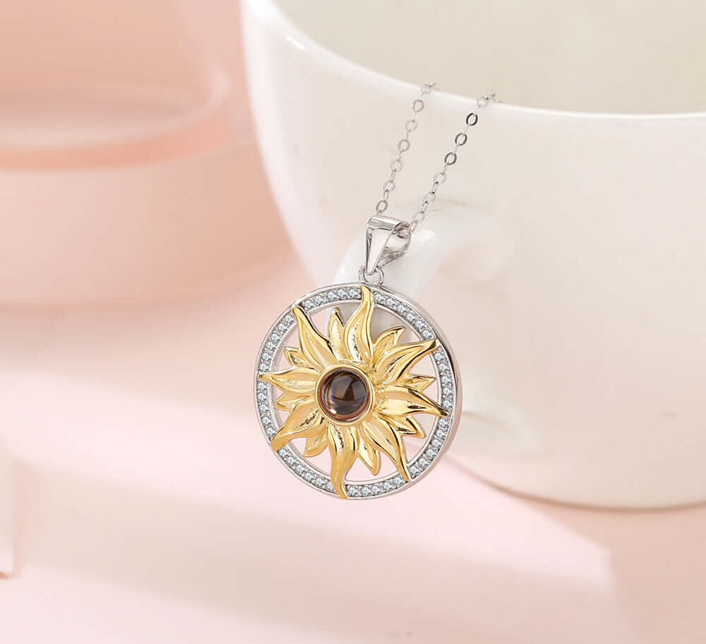 Sunflower Necklace with Picture Inside