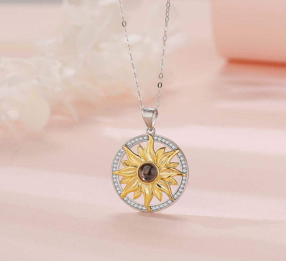 Sunflower Necklace with Picture Inside