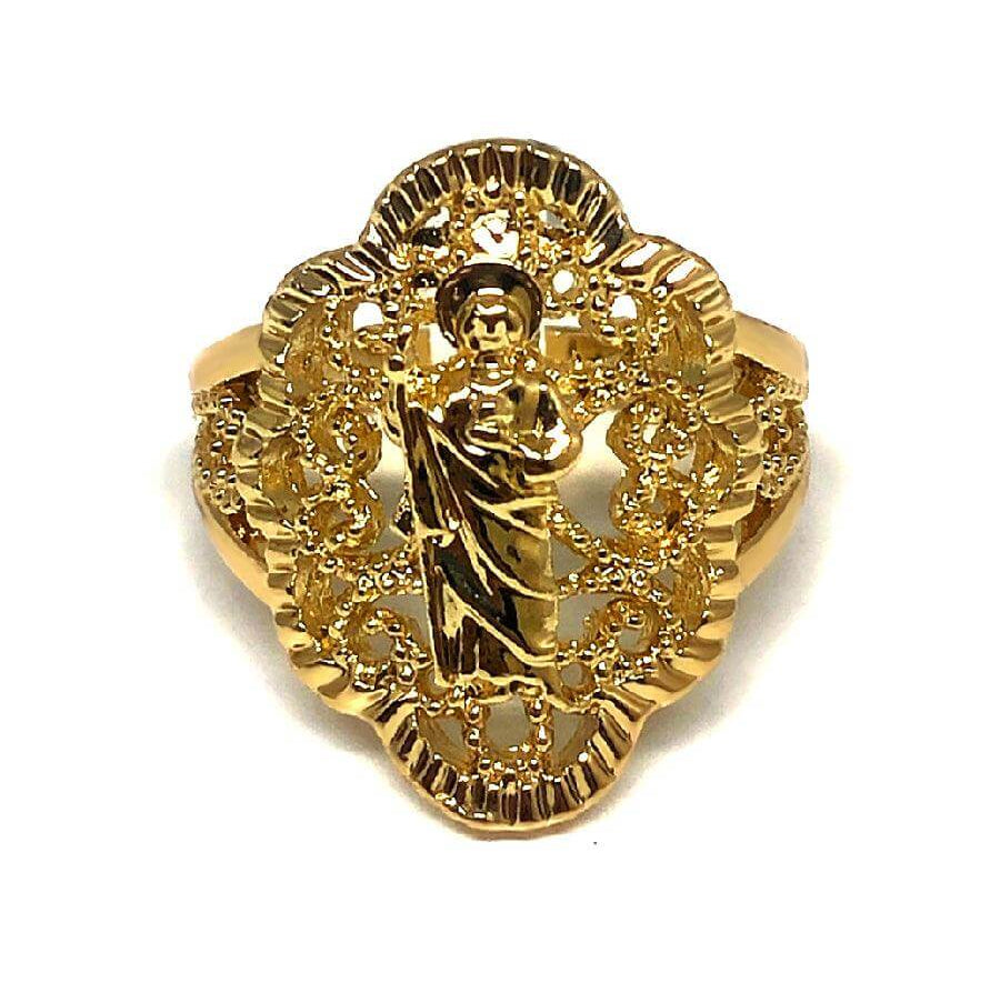 Gold Plated Yellow San Judas Ring Saint Jude Filigree Ring Anillo - Trendolla Jewelry