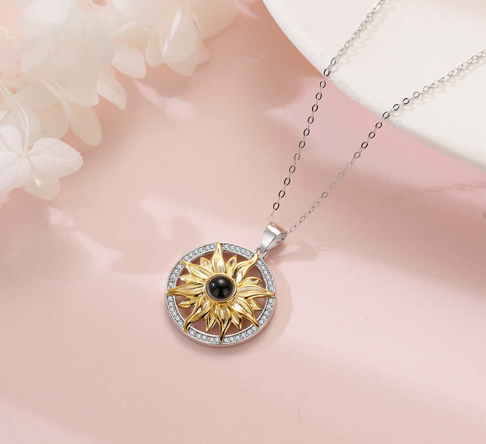 Sunflower Necklace with Picture Inside