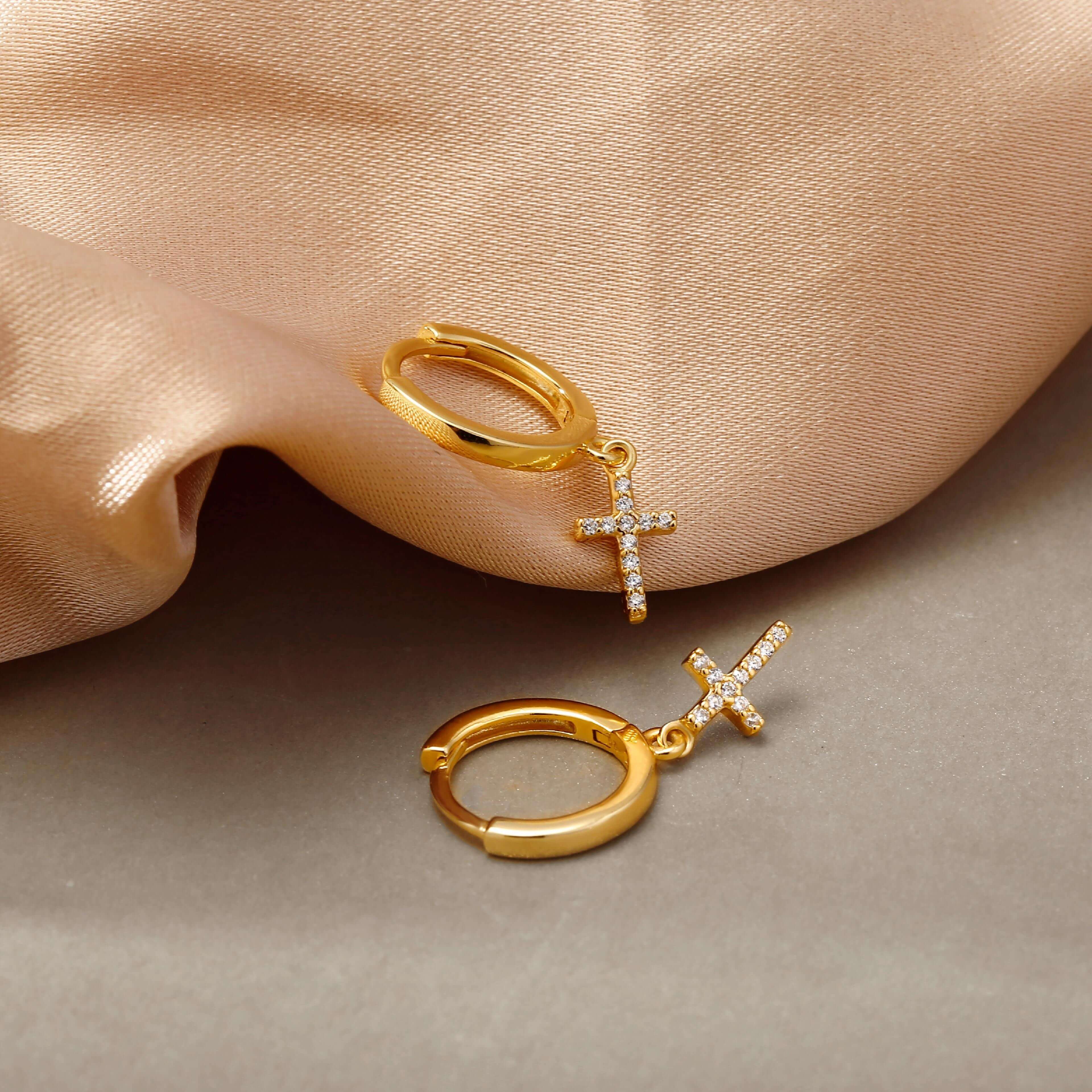 Huggie Hoop Earrings with Charm Simple Cute Cross - Trendolla Jewelry