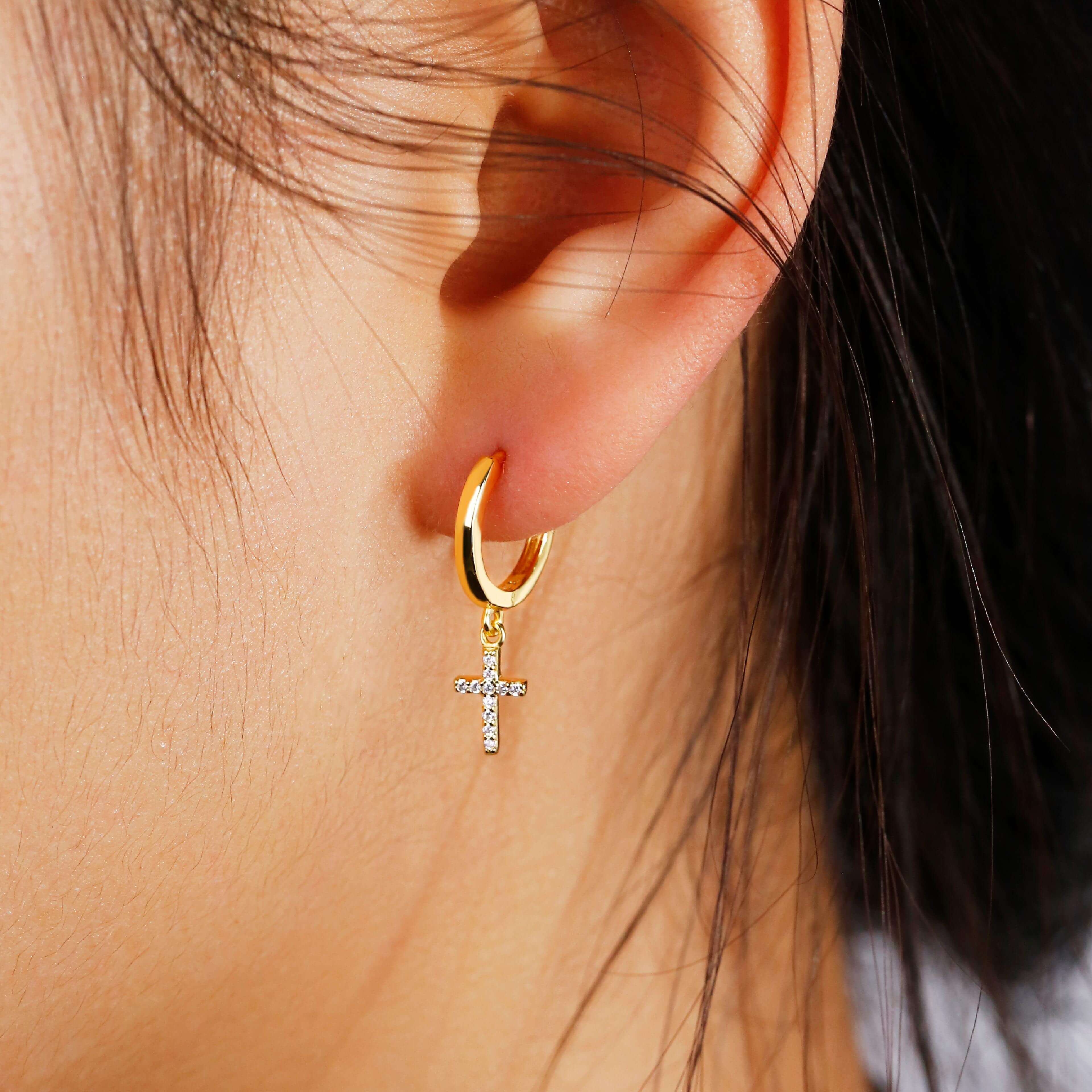 Huggie Hoop Earrings with Charm Simple Cute Cross - Trendolla Jewelry