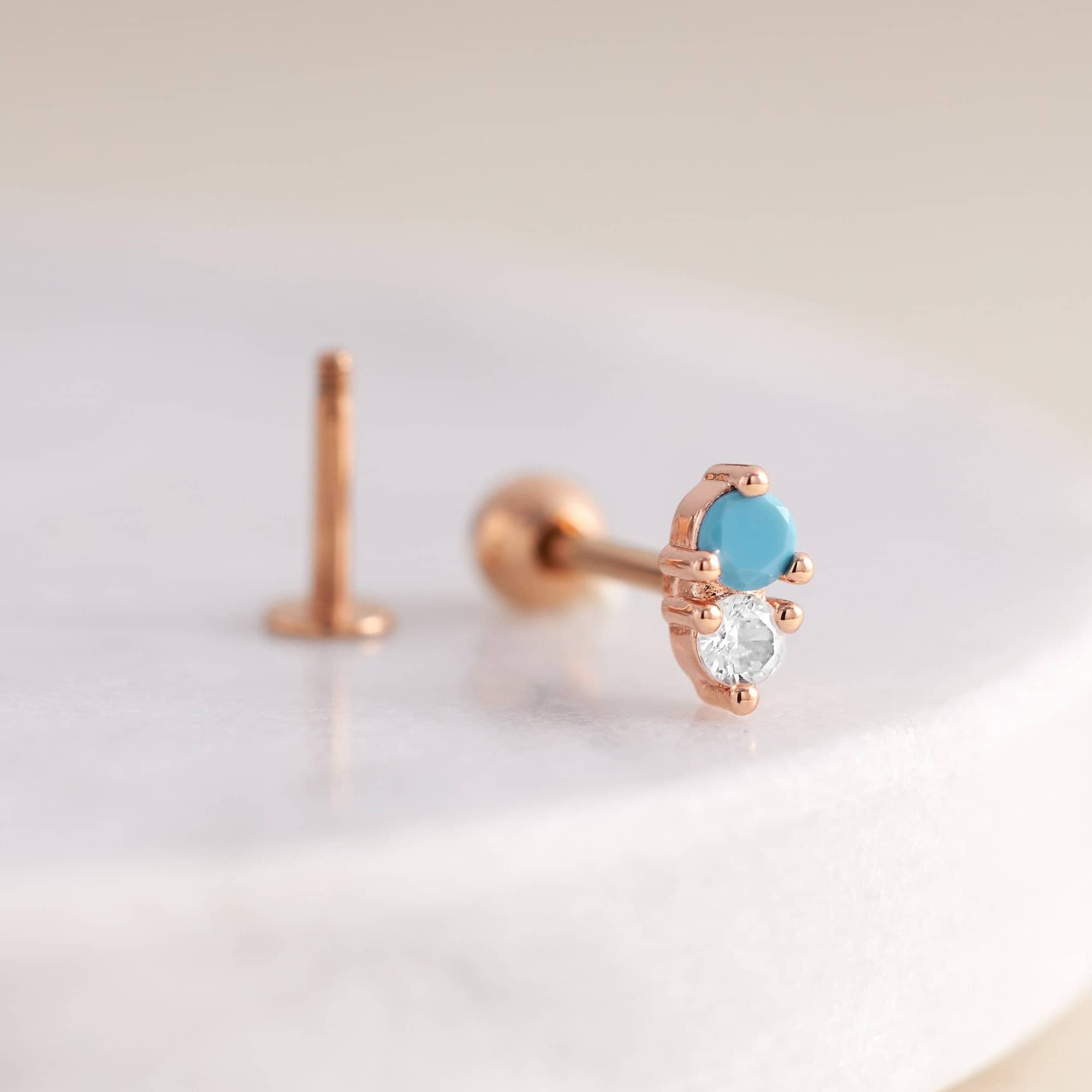 Turquoise Double Gemstone Ball Back & Flat Back Cartilage Earrings