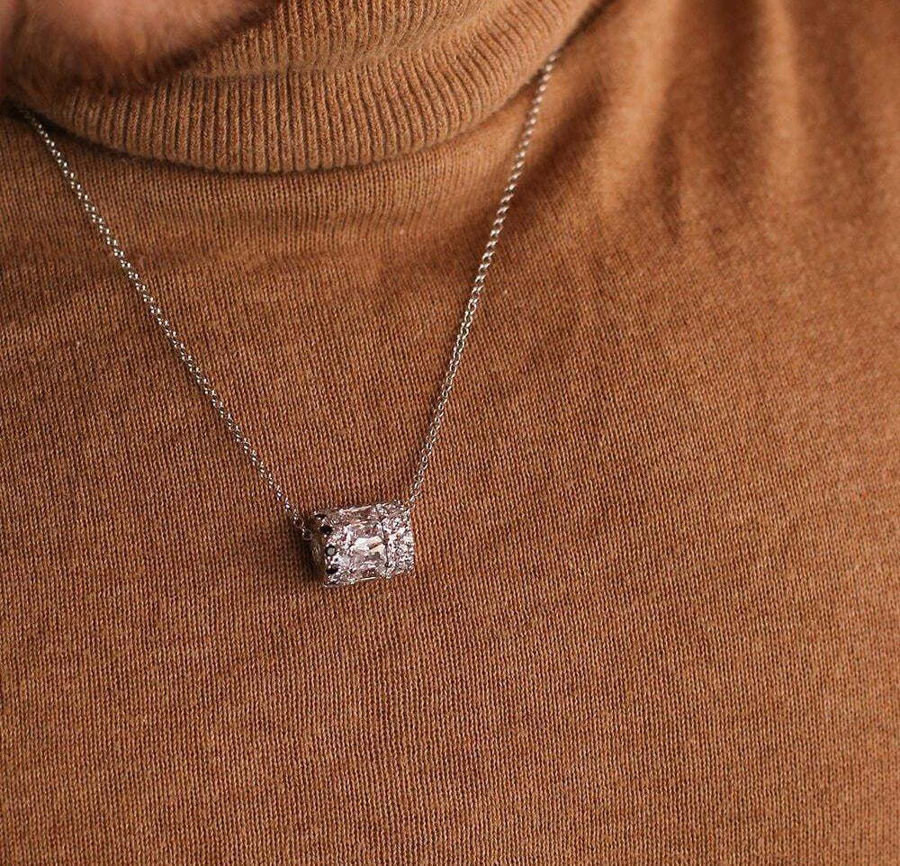 IMPERIAL BLACK PAVÉ CROWN NECKLACE, LG, ROLLINS ROYALE by Nathaniel Rollins, CZ Diamond 18ct White Gold Plated Vermeil on Sterling Silver of Trendolla - Trendolla Jewelry