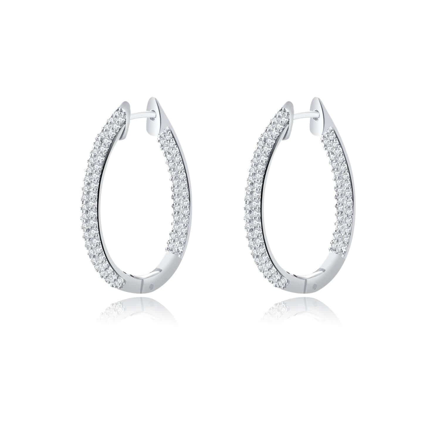 Oval Earrings Cubic Zirconia Diamond 18ct White Gold Plated Vermeil on Sterling Silver of Trendolla - Trendolla Jewelry