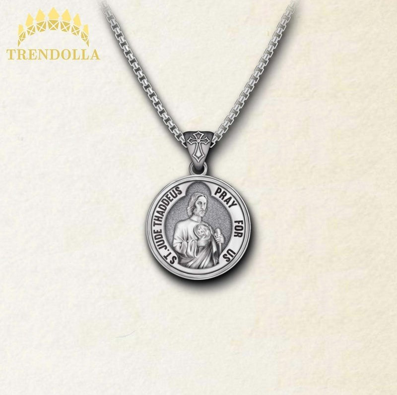 Saint Jude Pray For Us Necklace Silver Saint Jude Chain Religious Christian Gift - Trendolla Jewelry