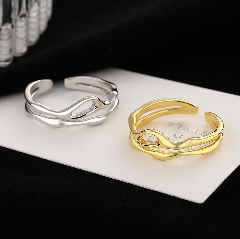 Sterling Silver Highs And Lows Ring Adjustable Open Ring - Trendolla Jewelry