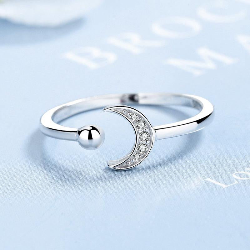 Sterling Silver Sun And Moon Ring Adjustable Open Ring - Trendolla Jewelry