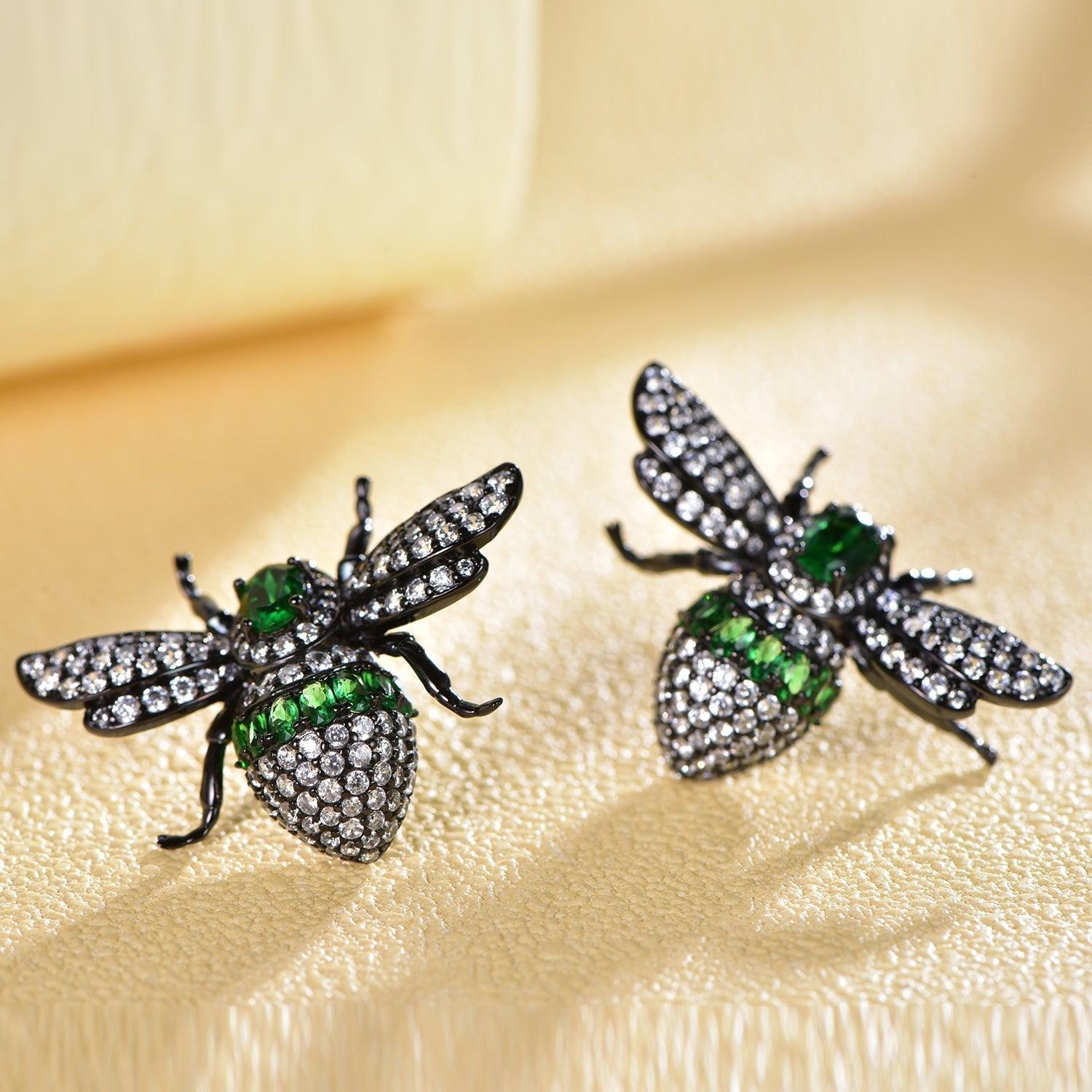 Trendolla Black Bee Design Sterling Silver Earrings - Trendolla Jewelry