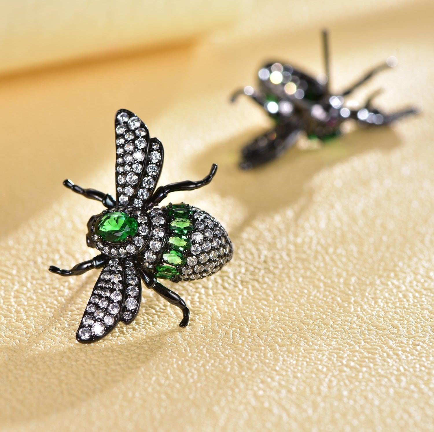 Trendolla Black Bee Design Sterling Silver Earrings - Trendolla Jewelry