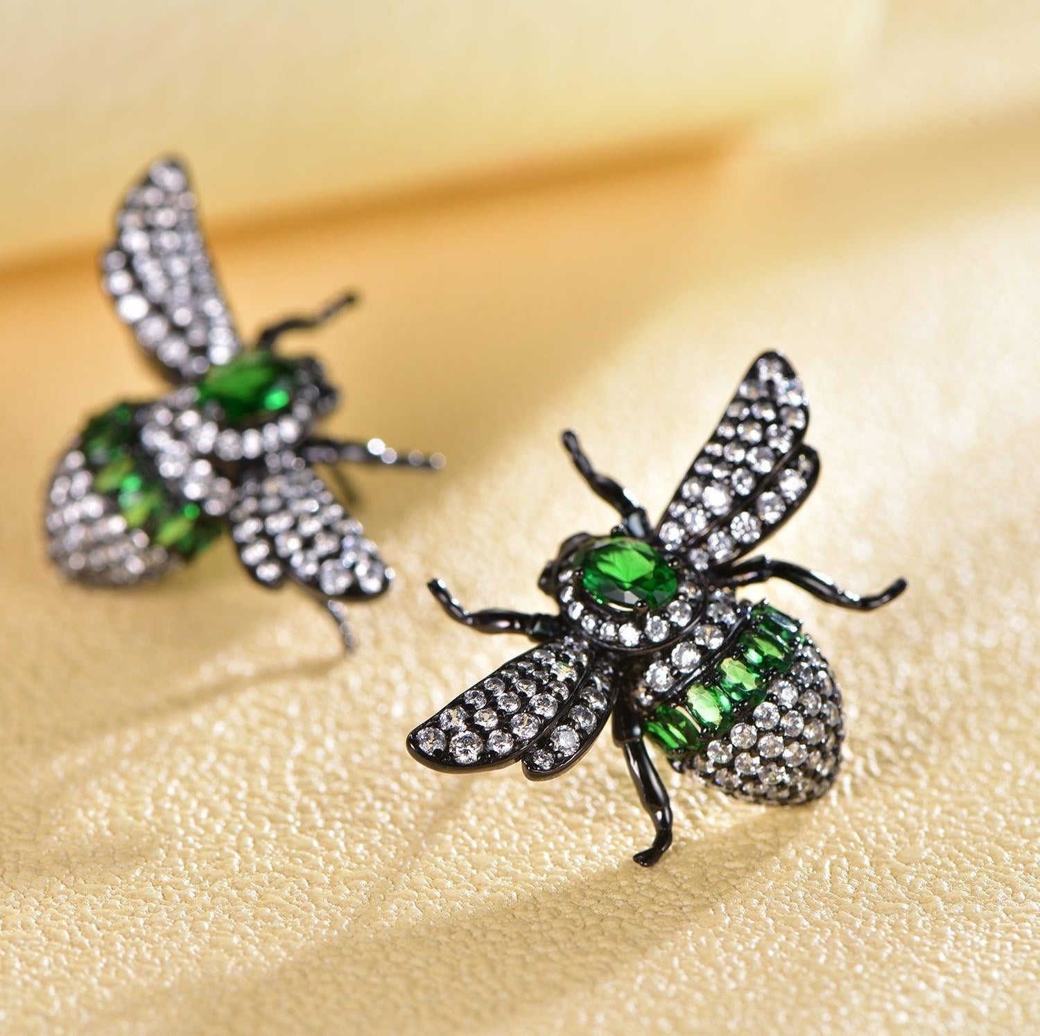 Trendolla Black Bee Design Sterling Silver Earrings - Trendolla Jewelry