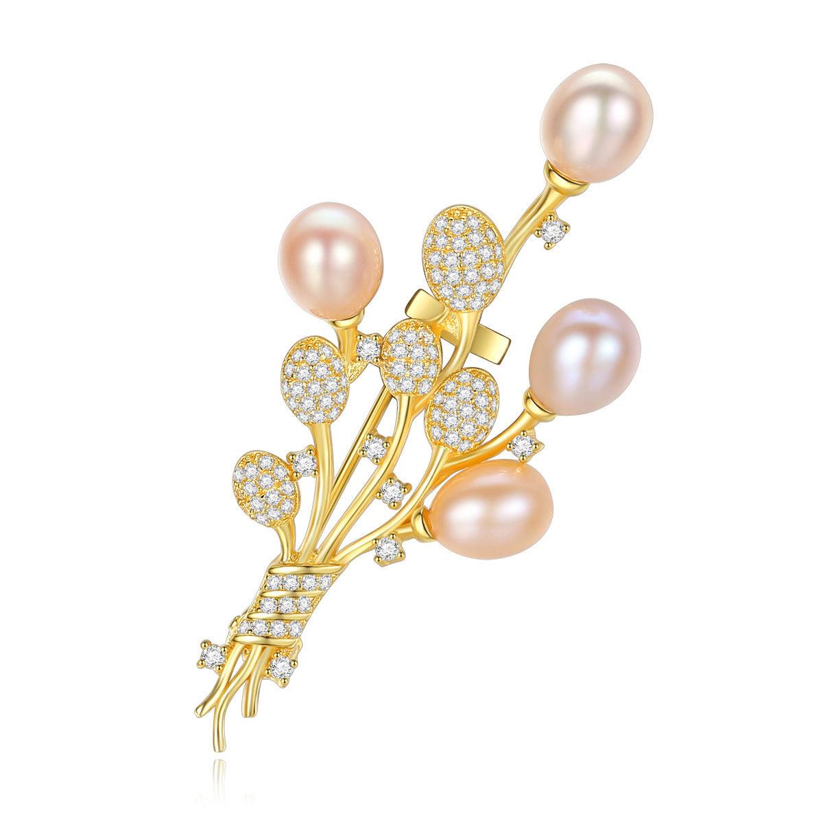 Trendolla Flower Cultured balloon Sterling Silver Pin Brooch - Trendolla Jewelry