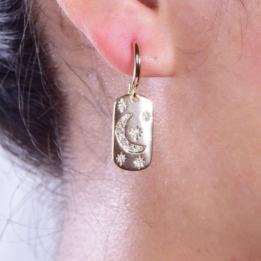 Dangle Hoop Earrings with Charm Cute Moon and Stars - Trendolla Jewelry