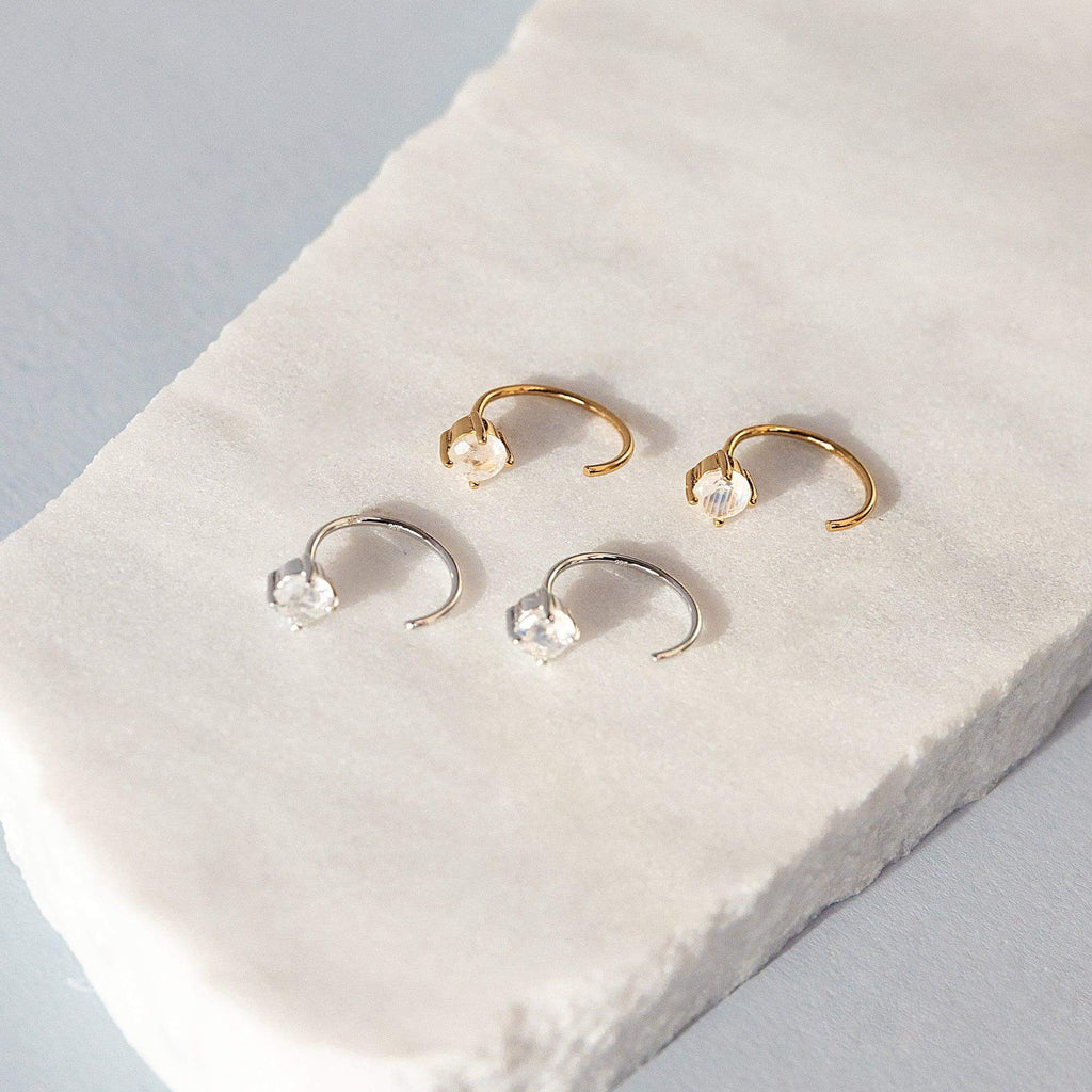 Moonstone Huggie Hoop Earrings - Trendolla Jewelry