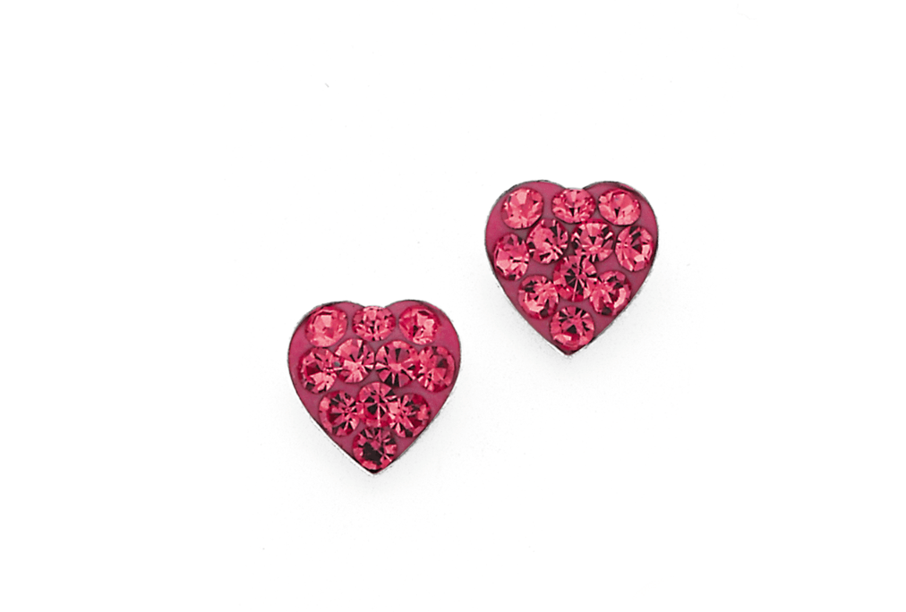 Sterling Silver Rose Pink Crystal Hearts Baby Children Earrings - Trendolla Jewelry