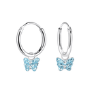 Sterling Silver Sleepers Hoops with Tiny Blue Crystal Butterflies Baby Children Earrings - Trendolla Jewelry