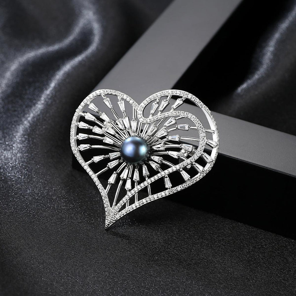 Trendolla Heart Cultured Pearl Sterling Silver Pin Brooch - Trendolla Jewelry