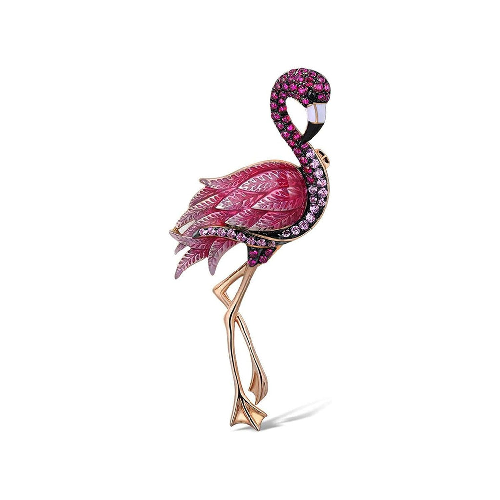 Trendolla Sterling Silver Flamingo Enamel Pin Brooch - Trendolla Jewelry