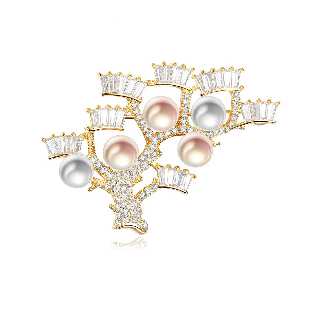 Trendolla "Tree of Life" Cultured Pearl Sterling Silver Pin Brooch - Trendolla Jewelry