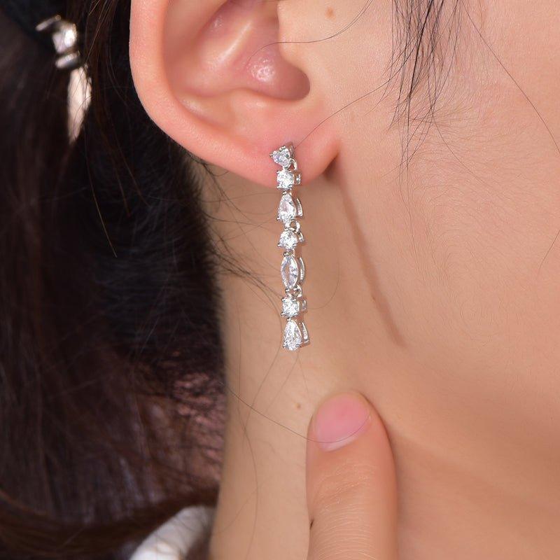 White Stone Drop Earrings In Sterling Silver - Trendolla Jewelry